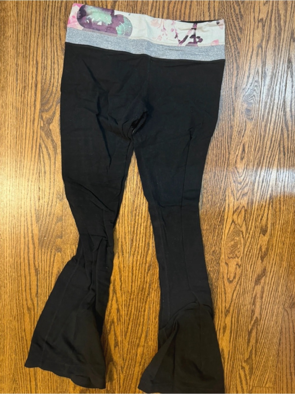 lululemon athletica Black Flare Leggings with Floral Waistband